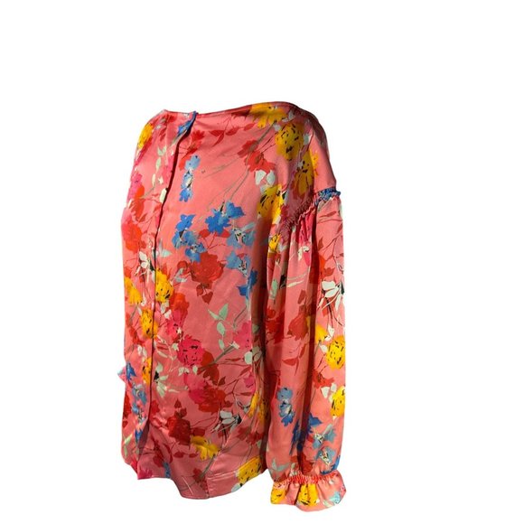 Floral Zara Basic Pink Long Sleeve Blouse With Button Back & Elastic Cuffs XS - Picture 7 of 8